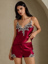 [Wijn] SilkSilky-NL Spaghetti Strap Split Cami-Set 003