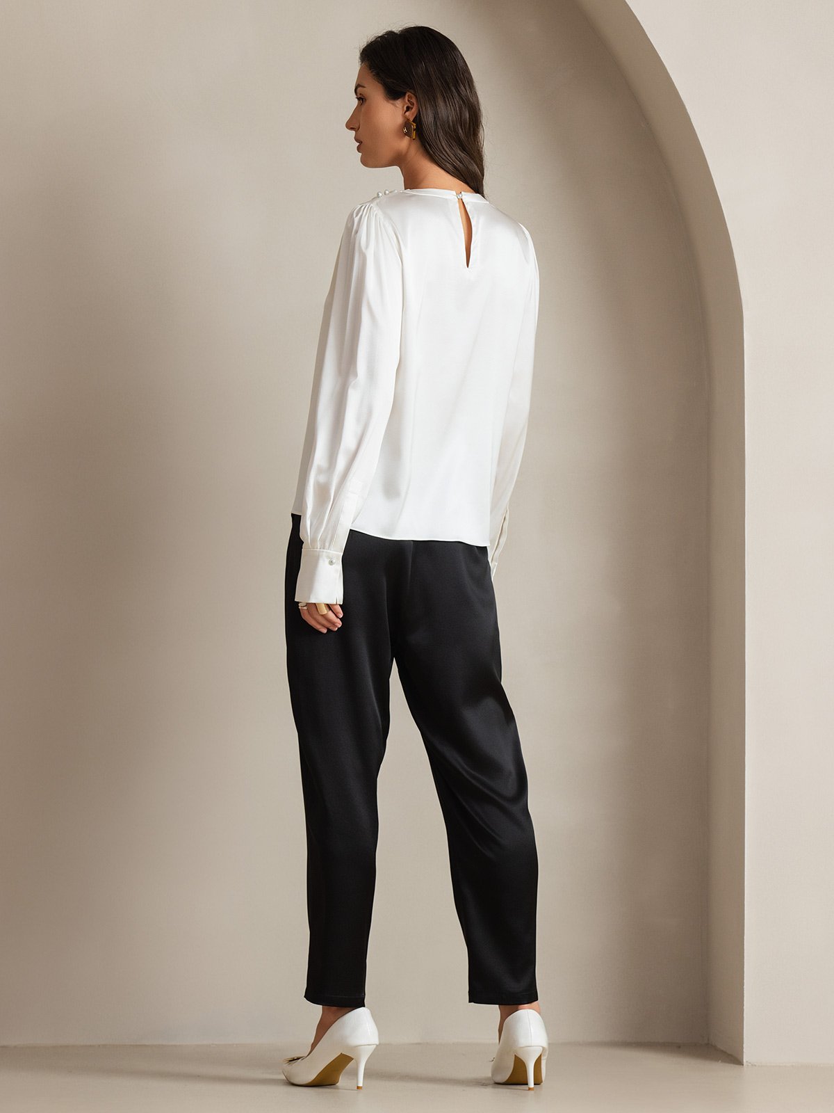[Wit] SilkSilky-NL 19Momme Zijde Womens Shirt 002