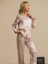 [Roze Hart Geo] SilkSilky-NL Short Sleeve Lapel Collar Dames Pyjama Set 003