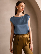 [Echt Petrol] SilkSilky-NL Cap Sleeve Round Neck Dames T-Shirt 003