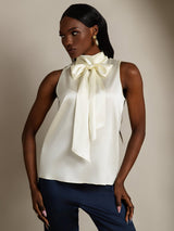 [Ivoor] SilkSilky-NL 19Momme Mouwloos Strikhals Blouse 003