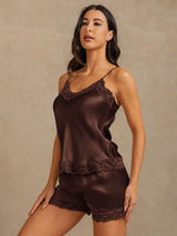 [Bruin] SilkSilky-NL Spaghetti Strap V Neck Cami-Set 001