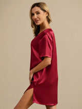 [Donkerrood] SilkSilky-NL Half Sleeve V Neck Nachthemd 003