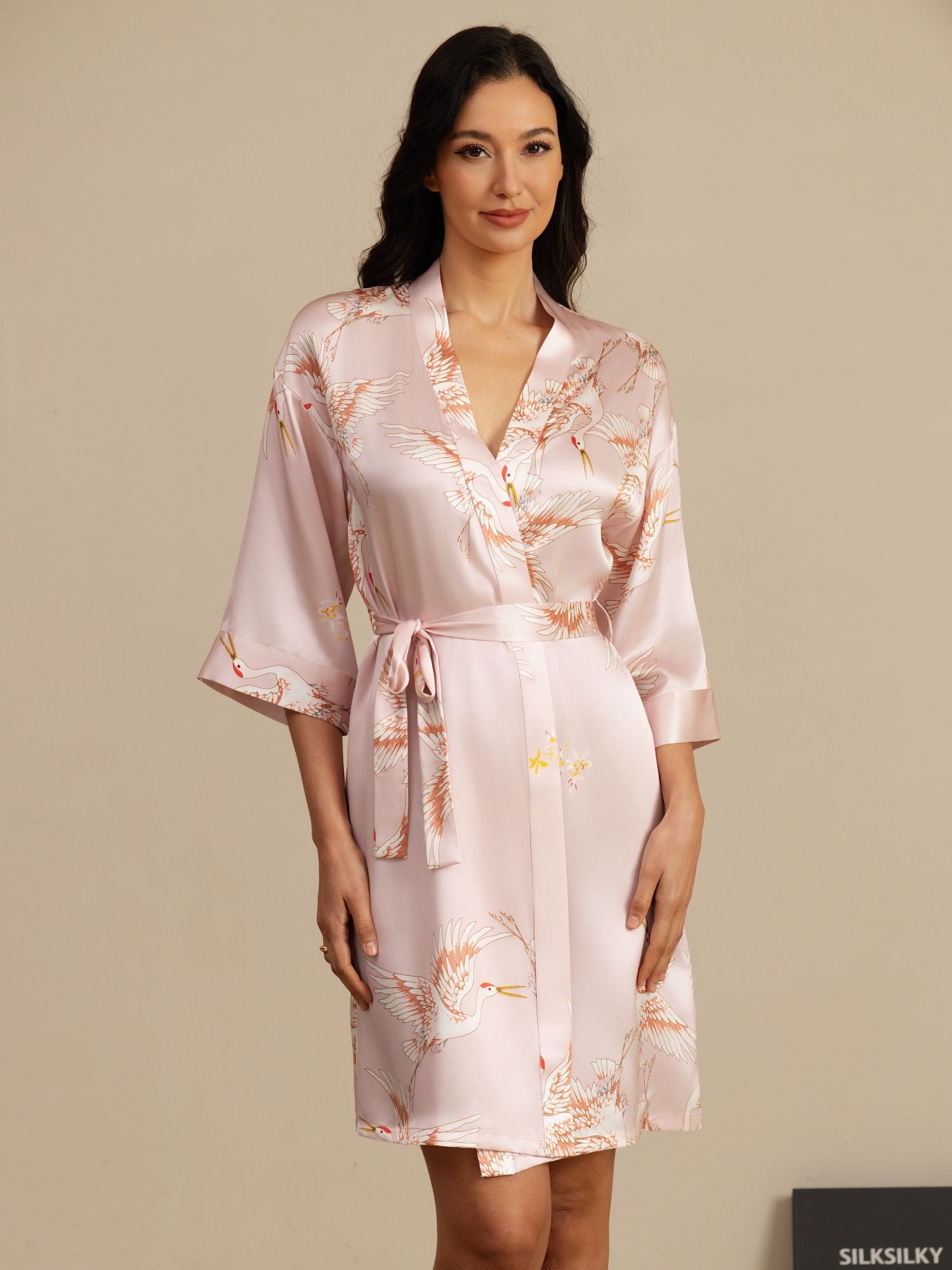 [Roze] SilkSilky-NL 19Momme 3/4 Mouw Dames Kamerjas 005