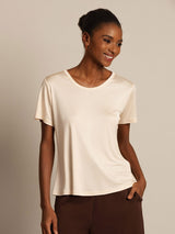 [Beige] SilkSilky-NL Korte Mouw Ronde Hals Dames T-Shirt 001