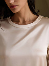 [Beige] SilkSilky-NL 3/4 Sleeve Round Neck Jurk 003