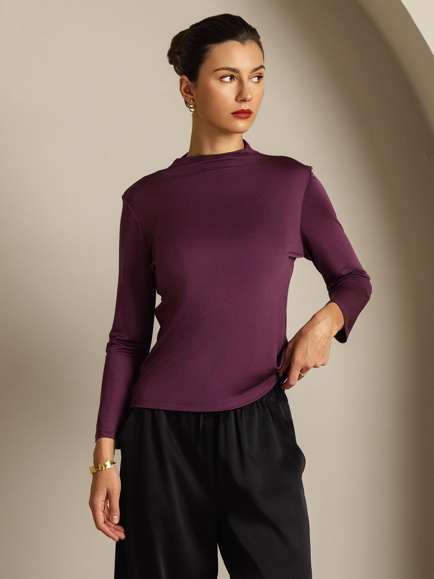 [Paars] SilkSilky-NL Zijde Womens T-Shirt 009