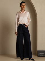 [Lichtroze] SilkSilky-NL Long Sleeve Lapel Collar Dames Blouse 005