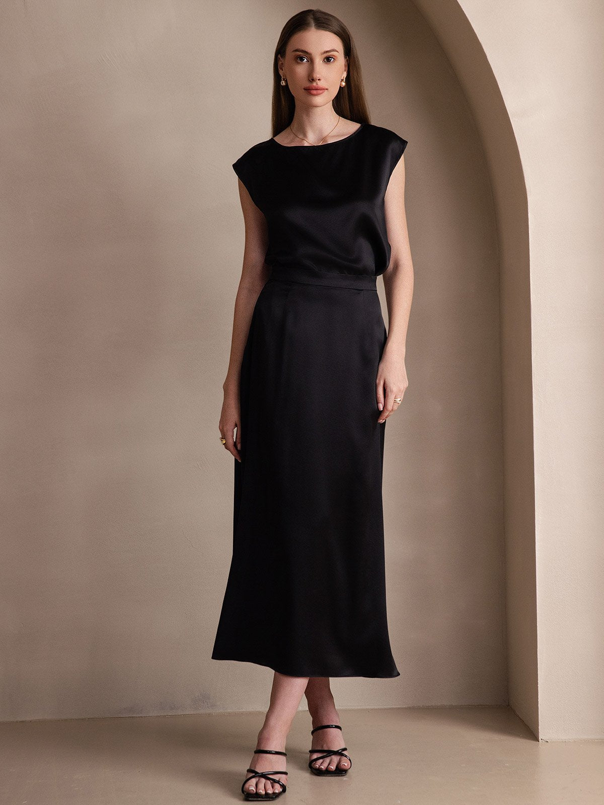 [Zwart] SilkSilky-NL 19Momme Zijde Skirt 005