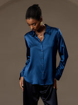 [Koningsblauw] SilkSilky-NL Long Sleeve Lapel Collar Dames Blouse 005