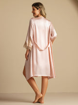 [Roze] SilkSilky-NL 3/4 Sleeve V Neck Nachthemd&Kamerjas Set 002
