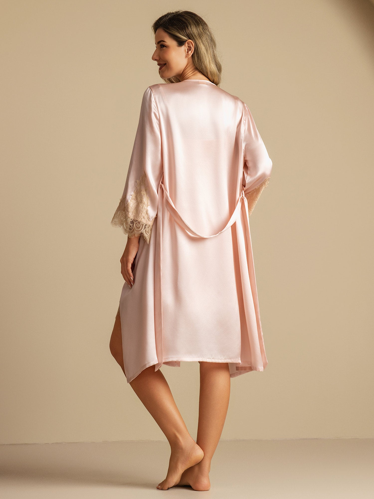 [Roze] SilkSilky-NL Nightgown&Robe Set 002,