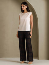 [Beige] SilkSilky-NL Cap Sleeve Round Neck Dames T-Shirt 007