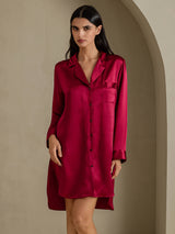 [Wijn] SilkSilky-NL Long Sleeve Lapel Collar Slaap Hemd 003