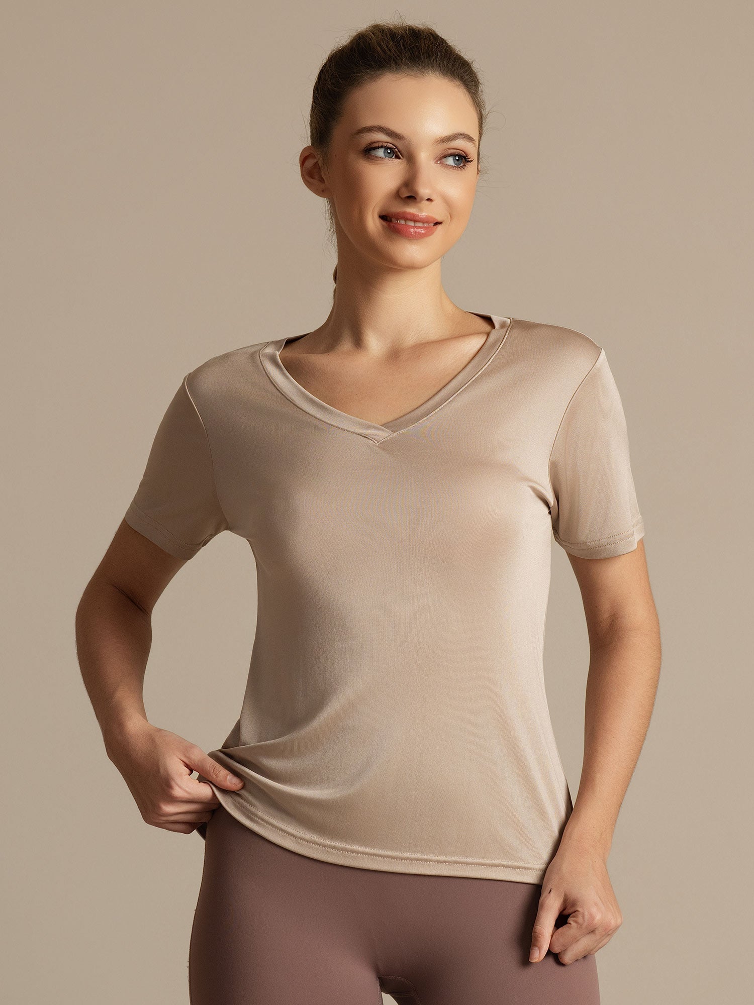 [Lichtkaki] SilkSilky-NL Korte Mouw Dames T-Shirt 001