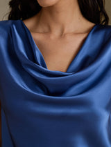 [Echt Petrol] SilkSilky-NL Cap Sleeve Cowl Neck Dames T-Shirt 004
