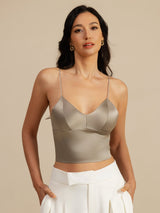 [Khaki] SilkSilky-NL Spaghetti Strap V Neck Cami-Top 001