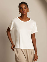 [Wit] SilkSilky-NL Korte Mouw Ronde Hals Dames T-Shirt 003