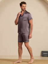 [Paars Grijs] SilkSilky-NL Korte Mouw Notchkraag Heren Pyjama Set 004