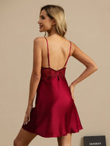 [Wijn] SilkSilky-NL Spaghetti Strap Deep V Neck Nachthemd 002