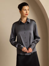 [Donkergrijs] SilkSilky-NL Long Sleeve Lapel Collar Dames Blouse 007