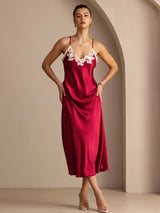 [Wijn] SilkSilky-NL Spaghetti Strap V Neck Jurk 005