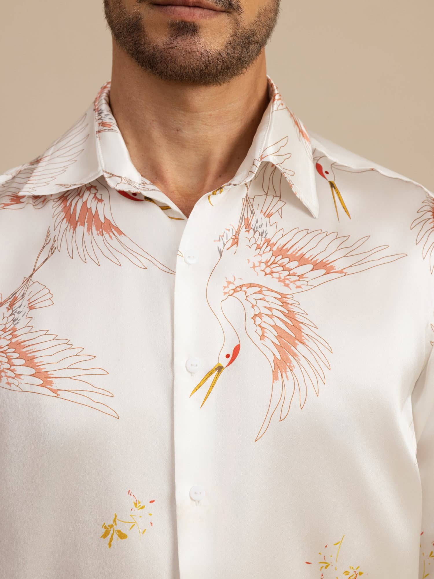 [Wit] SilkSilky-NL 19Momme Lange Mouw Reverskraag Heren Shirt 005