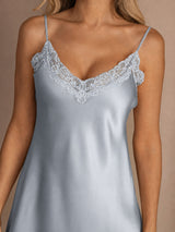 [Grijsachtig Blauw] SilkSilky-NL Spaghetti Strap V Neck Nachthemd 004