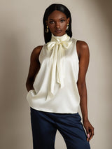 [Ivoor] SilkSilky-NL 19Momme Mouwloos Strikhals Blouse 004