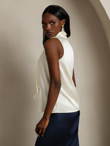 [Ivoor] SilkSilky-NL 19Momme Mouwloos Strikhals Blouse 002