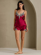 [Wijn] SilkSilky-NL Spaghetti Strap Split Cami-Set 006