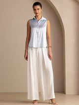 [Lichtblauw] SilkSilky-NL Sleeveless Lapel Collar Dames Blouse 006