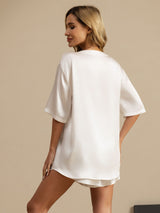 [Wit] SilkSilky-NL Short Sleeve Split Dames Pyjama Set 002
