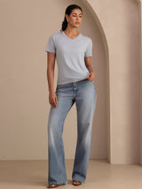 [Grijsachtig Blauw] SilkSilky-NL Short Sleeve V Neck Dames T-Shirt 007