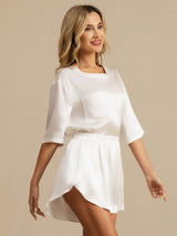 [Wit] SilkSilky-NL Short Sleeve Split Dames Pyjama Set 003