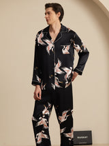 [Zwart] SilkSilky-NL Long Sleeve Notch Collar Heren Pyjama Set 003
