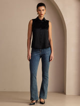[Zwart] SilkSilky-NL Sleeveless Lapel Collar Dames Blouse 006