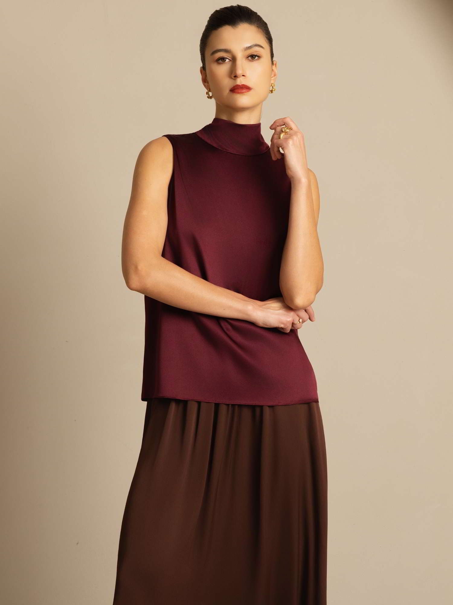 [Donkerrood] SilkSilky-NL 19Momme Zijde Blouse 007