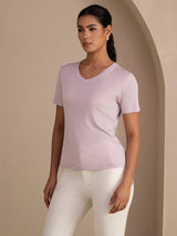 [Lavendel] SilkSilky-NL Short Sleeve V Neck Dames T-Shirt 003