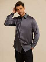 [Donkergrijs] SilkSilky-NL Long Sleeve Lapel Collar Heren Shirt 006