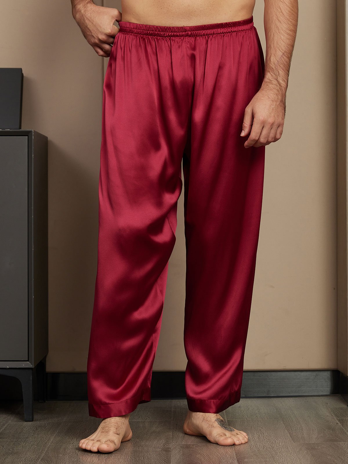 SilkSilky NL Pure Silk Mens Sleep Bottoms Wijn 003