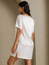 [Wit] SilkSilky-NL Half Sleeve V Neck Nachthemd 002