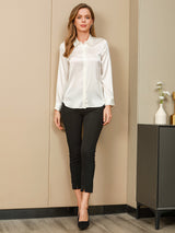 [Wit] SilkSilky-NL Long Sleeve Lapel Collar Dames Blouse 005