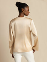 [Champagne] SilkSilky-NL 19Momme Lange Mouw Dames Bovenkleding 002