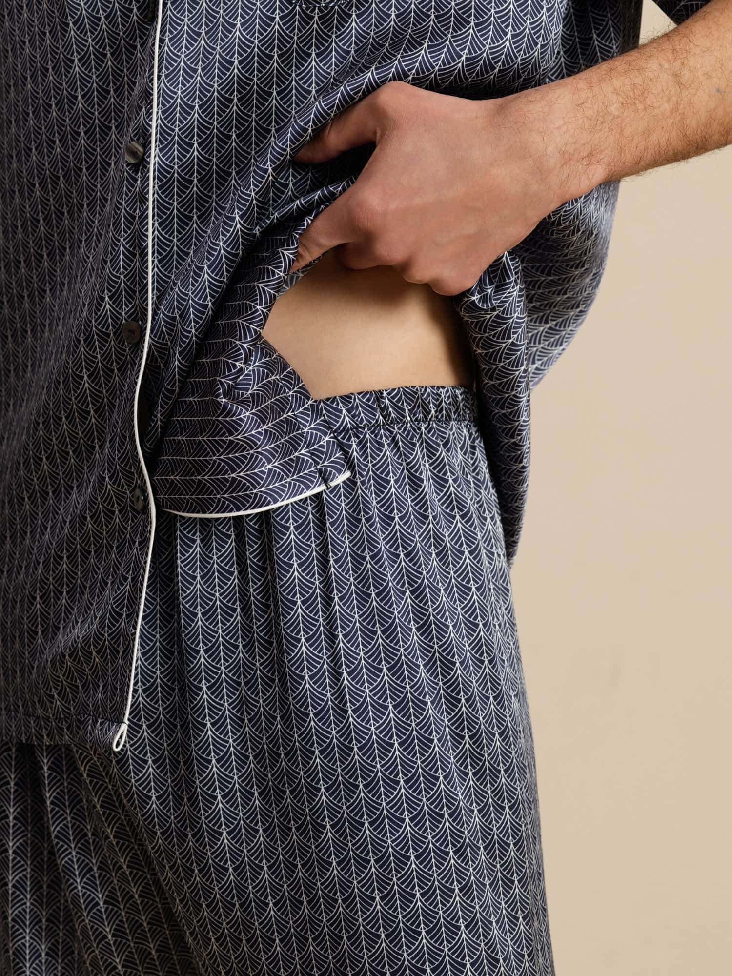 [Marine Ginkgo] SilkSilky-NL Korte Mouw Notchkraag Heren Pyjama Set 007