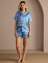 [Blauwe Vis] SilkSilky-NL Short Sleeve Lapel Collar Dames Pyjama Set 005