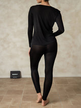[Zwart] SilkSilky-NL Lange Mouw Ronde Hals Dames Lange Onderkleding 002
