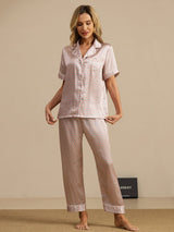 [Roze Hart Geo] SilkSilky-NL Korte Mouw Dames Pyjama Set 005