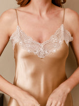 [Champagne] SilkSilky-NL 3/4 Sleeve V Neck Nachthemd&Kamerjas Set 007