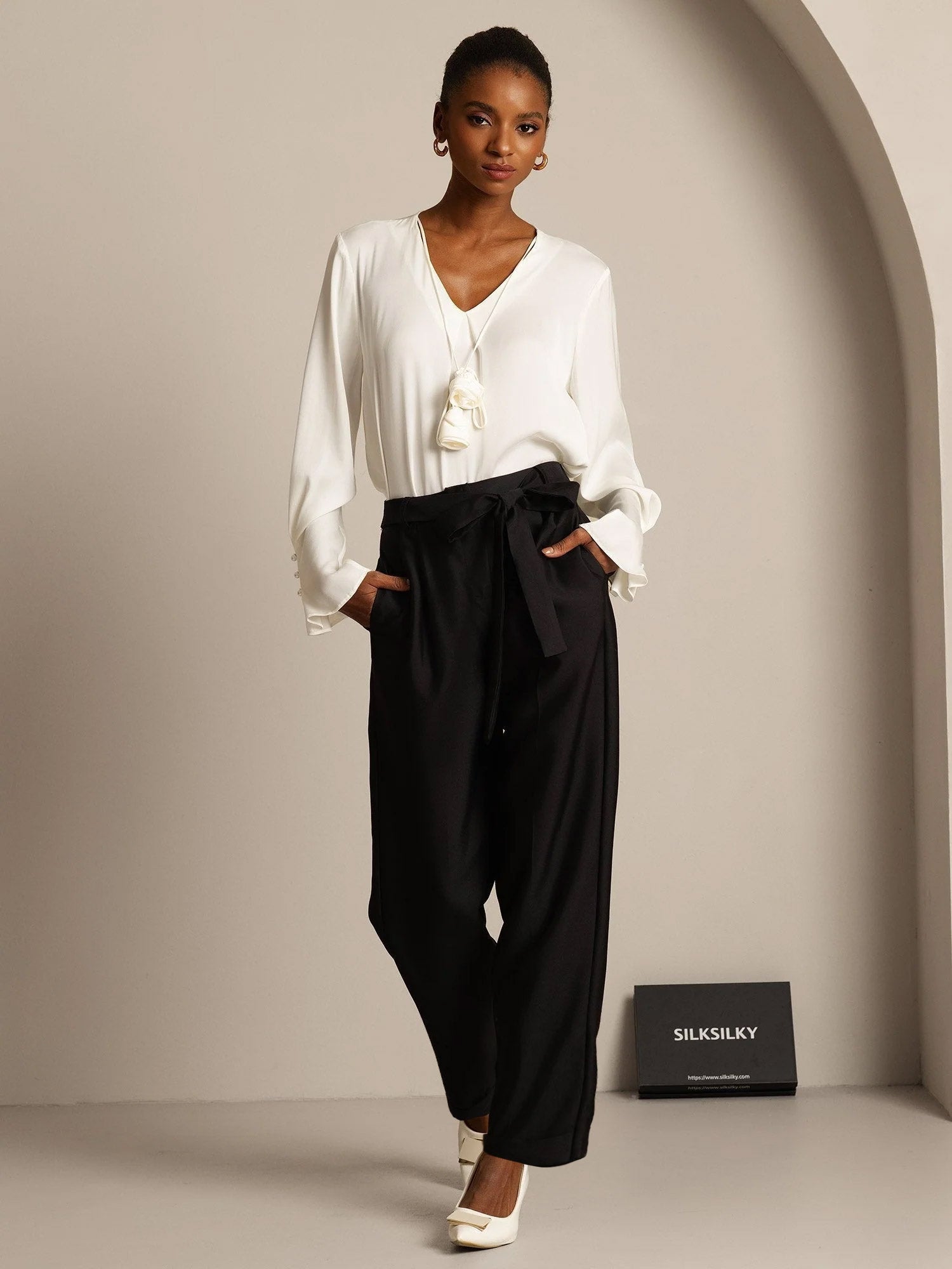 [Zwart] SilkSilky-NL 32Momme Zijde Womens Pants 003